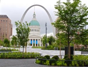 Arch and Old Courthouse View from Kiener Plaza