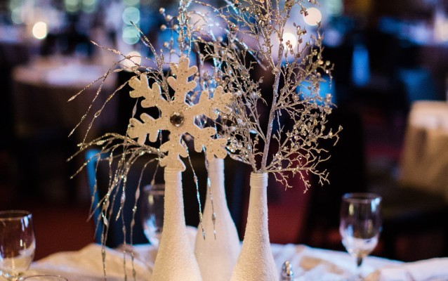 Festive Winter Decor as a centerpiece on a table