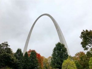 Gateway Arch and grounds on a fall day.